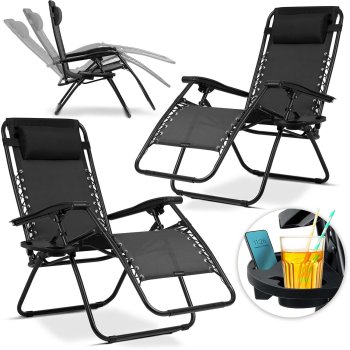 Sofotel ChillWell 2-Piece Black Folding Garden Lounger Set with Cushions