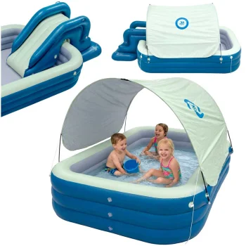 Inflatable Kids Garden Play Pool with Slide and Sunshade Canopy 240 x 160 cm