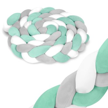 Ricokids Braided Cot Bumper 3m, Mint Grey