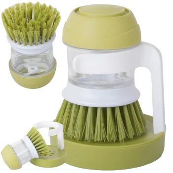Dishwashing Brush with Soap Dispenser and Stand, Green