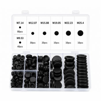 Rubber Grommet and Blanking Plug Set, 200 pcs, Black