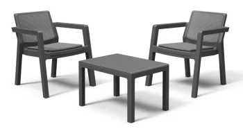 Outdoor Furniture Set Keter Emily Balcony with 2 Chairs and Coffee Table, Graphite Gray
