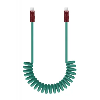 Newell USB-C to USB-C 100 W Spiral Silicone Cable, 1.5 m, Green-Burgundy