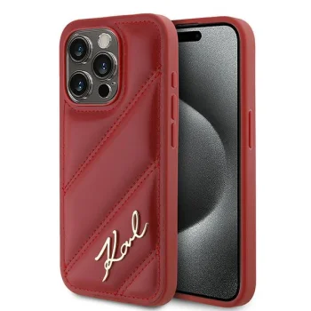 Karl Lagerfeld iPhone 15 Pro Max Case Diagonal Quilted Script, Red