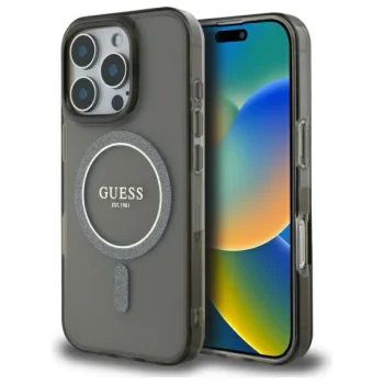 Guess iPhone 16 Pro Case IML Glitter Circle MagSafe, Black