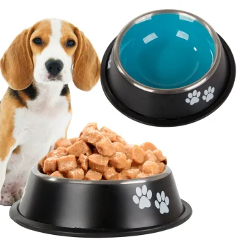 Non-Slip Stainless Steel Dog Bowl, 1L, Black and Blue