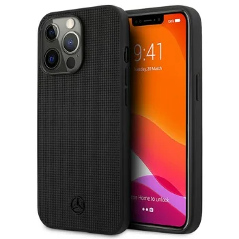 Mercedes Leather Meshed Metal Logo Case for iPhone 13 / 13 Pro - Black