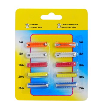 LTC Cylindrical Automotive Fuses 5A 8A 16A 25A Car Fuse Assortment 10 Pack