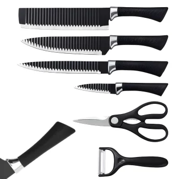 6-Piece Kitchen Knife Set with Scissors and Peeler, Stainless Steel, Black