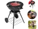 Portable Round Charcoal Grill with Lid and Wheels, 40 cm