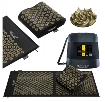 4Fizjo ERGO XL Acupressure Mat with Pillow, Black/Gold