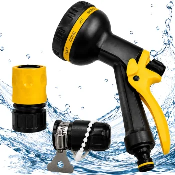Garden Spray Gun with 10 Watering Modes and Connectors, Yellow/Black