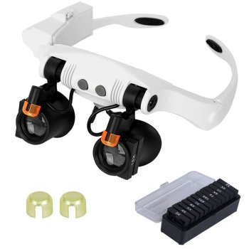 Headband Magnifier with LED Light and Interchangeable Lenses 3X-25X