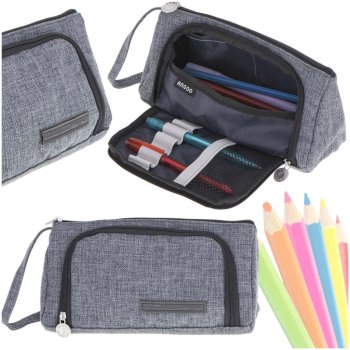Divnodalījumu skolas penālis / kosmētikas maciņš 3-in-1, pelēks