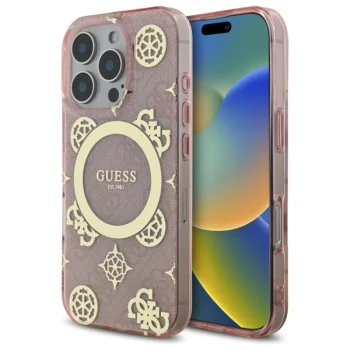 Guess GUHMP16XH4PYEEP iPhone 16 Pro Max 6.9" pink/pink hardcase IML Peony On 4G Background MagSafe