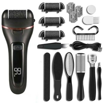 Rechargeable Electric Foot File Callus Remover with LCD Display, Black
