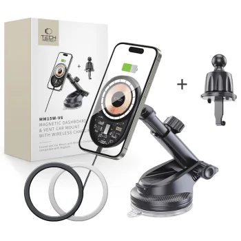 Tech-Protect MM15W-V6 15W MagSafe Car Holder with Charger, Black