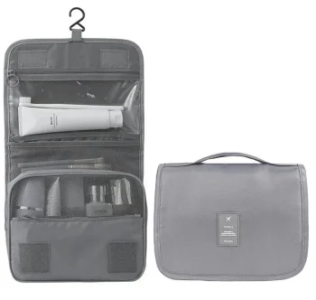 Travel toiletry bag with roll-up design, grey