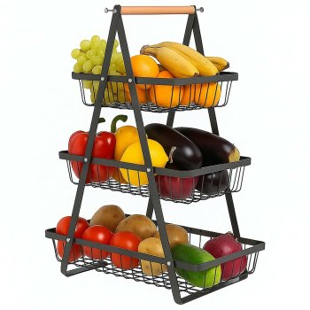 3-Tier Metal Kitchen Organizer Rack Fruit and Vegetable Basket Stand