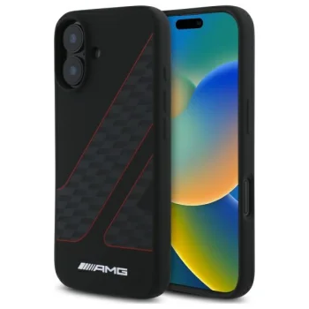 Mercedes AMG iPhone 16 Case Checkered Flag Pattern MagSafe, Black