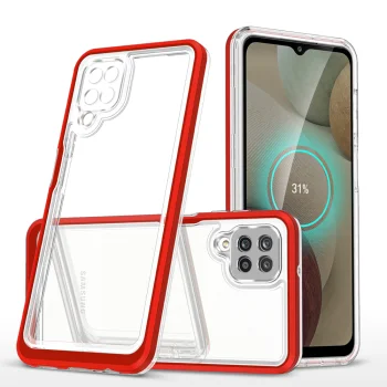 Hybrid Armor Clear 3 in 1 Case for Samsung Galaxy A22 4G, Transparent with Red Frame