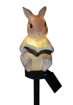 Solar LED garden light rabbit with book, warm white