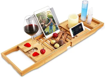 Extendable Bamboo Bathtub Caddy Tray, 70-105 cm