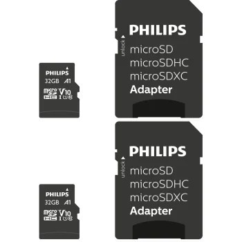 Philips microSDHC Memory Card 32GB Class 10 UHS-I U1 with Adapter, 2-Pack