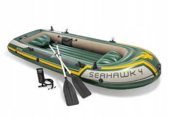 Inflatable boat set for 4 people with oars and pump, Intex Seahawk 4, green