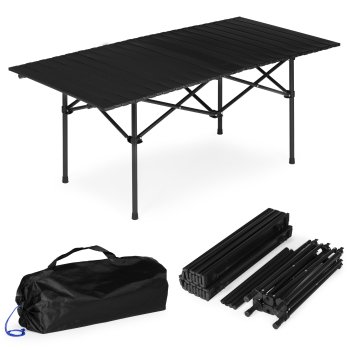 Folding Camping Table 120x55 cm with Bag, Black, MultiGarden