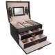 Lockable Jewelry Box Organizer with Mirror and Drawers, Black