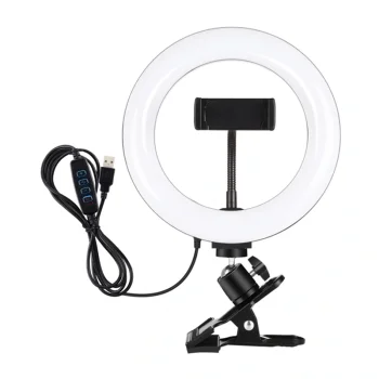 Puluz 20 cm Ring Light with Monitor Clip and Phone Holder PKT3120B, Black