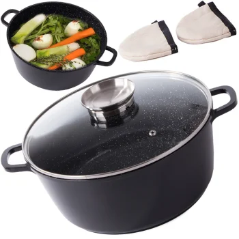 Deep Pot with Lid and Non-Stick Coating, 8 L, with Oven Mitts, Cast Aluminium