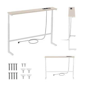 Console Side Table with Power Strip Maclean MC-140 W, 62–83 cm, White with Rustic Top