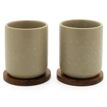 Bredemeijer Umea Tea Cups 200ml with Coasters, Set of 2, Beige (142025)