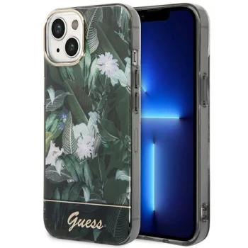 Guess dėklas iPhone 14 / 15 / 13 Jungle Collection, žalias
