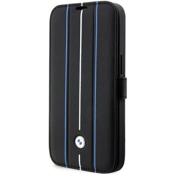Apple iPhone 14 Pro 6.1'' BMW Leather Stamp Blue Lines Book Case Cover (BMBKP14L22RVSK), Black