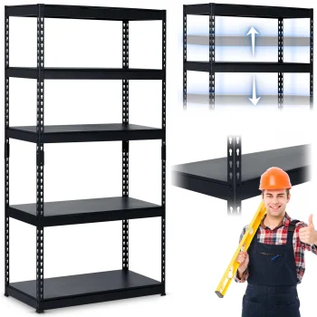 Folding Metal Rack Shelf for Home Office Warehouse, 183x90x45cm, Black