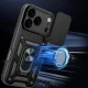 Hybrid Armor Camshield iPhone 17 Pro Case with Stand and Camera Cover, Black