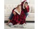 Oversized Hoodie Blanket with Hood and Giant Pocket, Red Plaid
