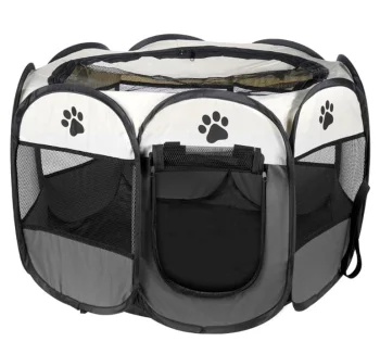 Folding Fabric Pet Playpen for Dogs and Cats - Grey