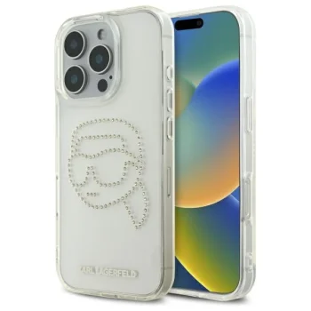 Karl Lagerfeld iPhone 16 Pro Max Case IML Rhinestones Karl Head, Transparent