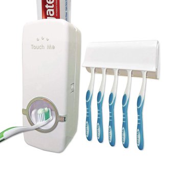 Automatic Toothpaste Dispenser and Wall Mounted Toothbrush Holder, White