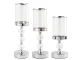 Glamour Glass and Metal Candlestick Set, 3 pcs, Chrome