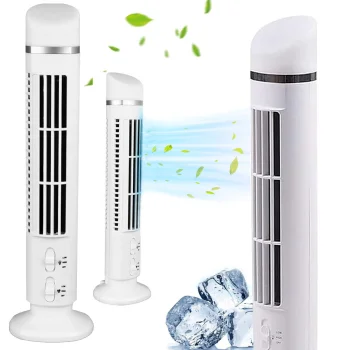 Compact Bladeless Tower Fan with LED Lamp, USB, White