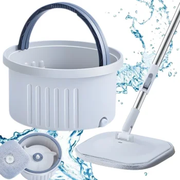 Square Flat Mop with Spin Bucket and Microfiber Pad