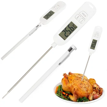 Digital Kitchen Thermometer with LCD Screen and Probe, White