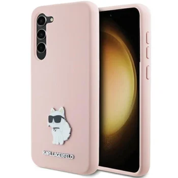 Samsung Galaxy S23 (SM-S911) Karl Lagerfeld Silicone Choupette Metal Pin Case Cover, Pink