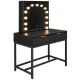 Dressing Table with LED Mirror and Drawers, 13 Bulbs, 143 x 104 x 50 cm, Black