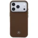 Mercedes Leather Semi Wrap Wood Effect MagSafe Case for iPhone 17 Pro, Brown